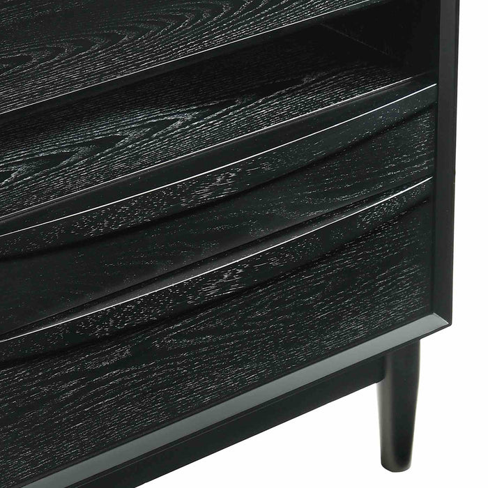 Artemio 2 Drawer Wood Nightstand with Shelf in Black Finish