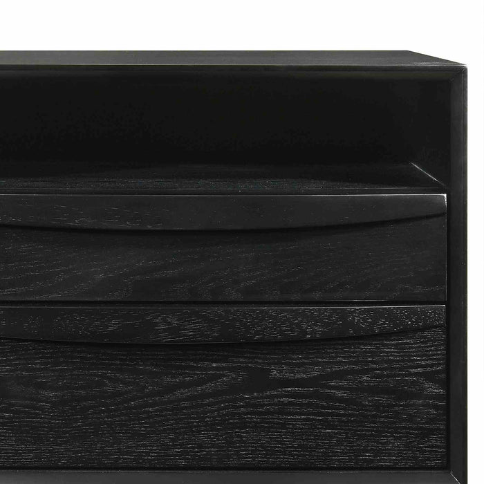 Artemio 2 Drawer Wood Nightstand with Shelf in Black Finish