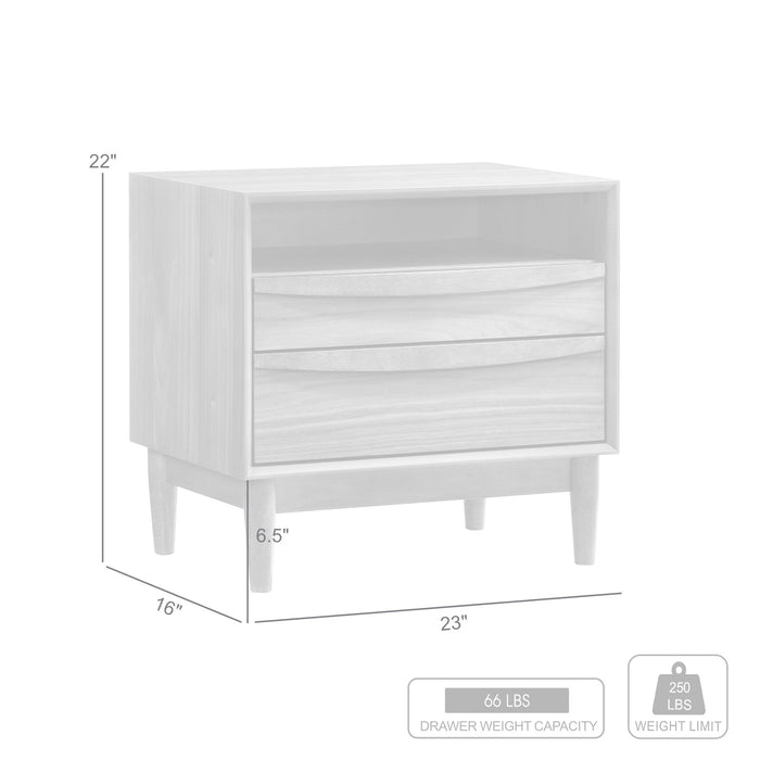 Artemio 2 Drawer Wood Nightstand with Shelf in Walnut Finish