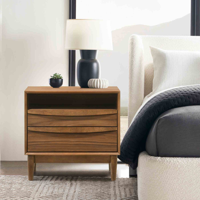 Artemio 2 Drawer Wood Nightstand with Shelf in Walnut Finish - Furniture City (CA)l