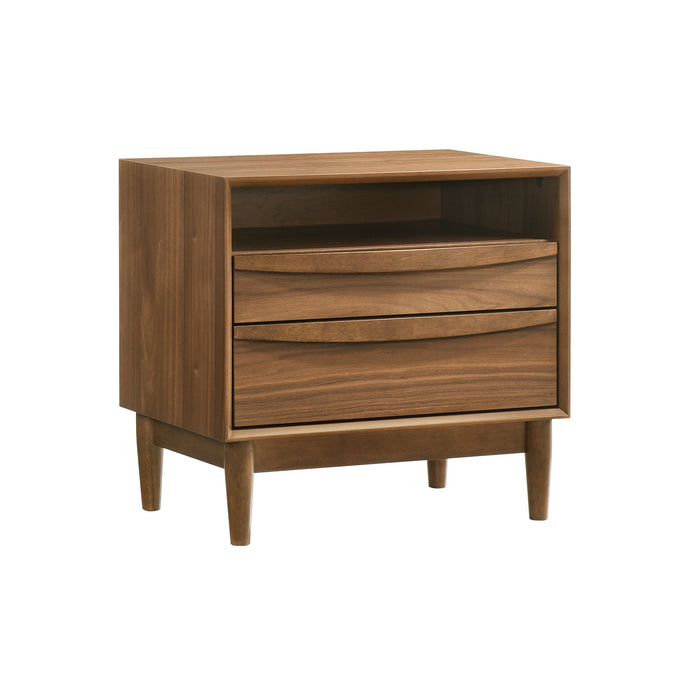 Artemio 2 Drawer Wood Nightstand with Shelf in Walnut Finish