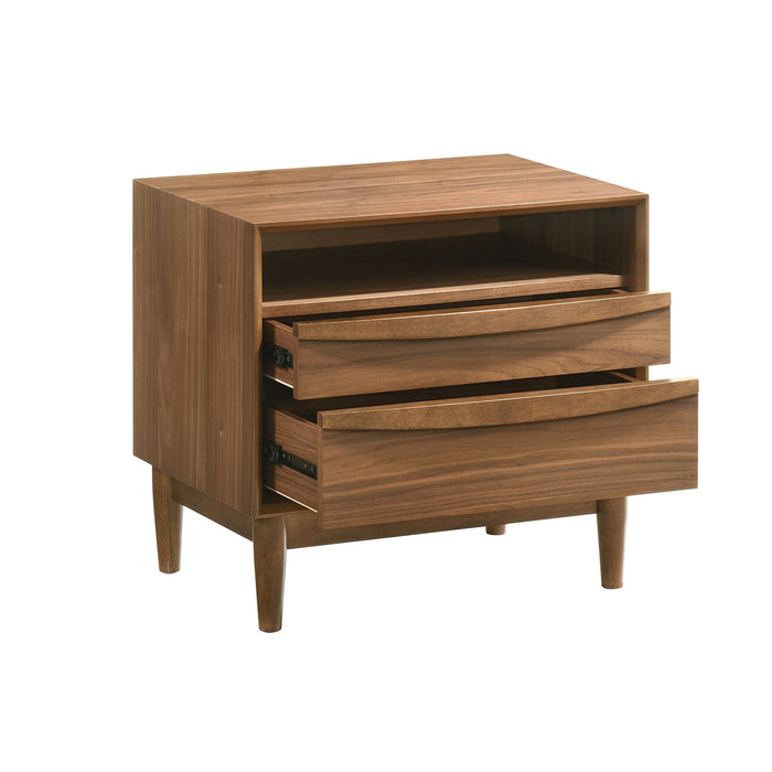 Artemio 2 Drawer Wood Nightstand with Shelf in Walnut Finish