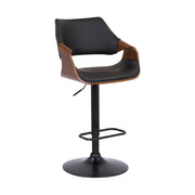 Aspen Adjustable Swivel Black Faux Leather and Walnut Wood Bar Stool with Black Base - Furniture City (CA)l