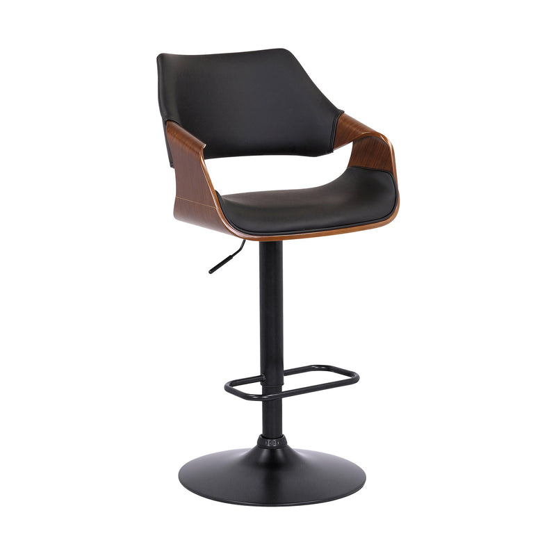 Aspen Adjustable Swivel Black Faux Leather and Walnut Wood Bar Stool with Black Base - Furniture City (CA)l