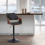 Aspen Adjustable Swivel Black Faux Leather and Walnut Wood Bar Stool with Black Base - Furniture City (CA)l
