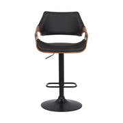 Aspen Adjustable Swivel Black Faux Leather and Walnut Wood Bar Stool with Black Base - Furniture City (CA)l