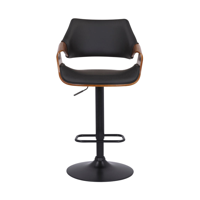 Aspen Adjustable Swivel Black Faux Leather and Walnut Wood Bar Stool with Black Base - Furniture City (CA)l