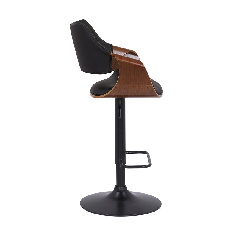 Aspen Adjustable Swivel Black Faux Leather and Walnut Wood Bar Stool with Black Base - Furniture City (CA)l