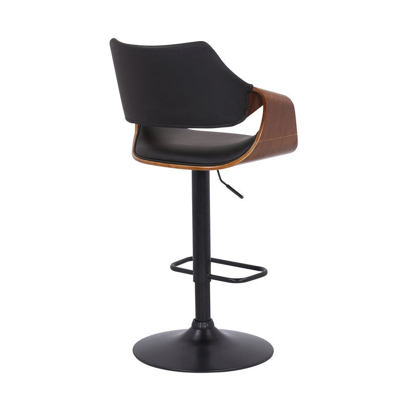 Aspen Adjustable Swivel Black Faux Leather and Walnut Wood Bar Stool with Black Base - Furniture City (CA)l