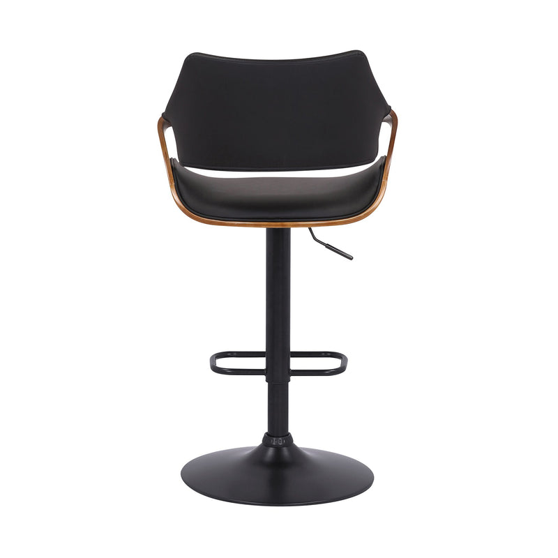 Aspen Adjustable Swivel Black Faux Leather and Walnut Wood Bar Stool with Black Base - Furniture City (CA)l