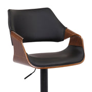 Aspen Adjustable Swivel Black Faux Leather and Walnut Wood Bar Stool with Black Base - Furniture City (CA)l