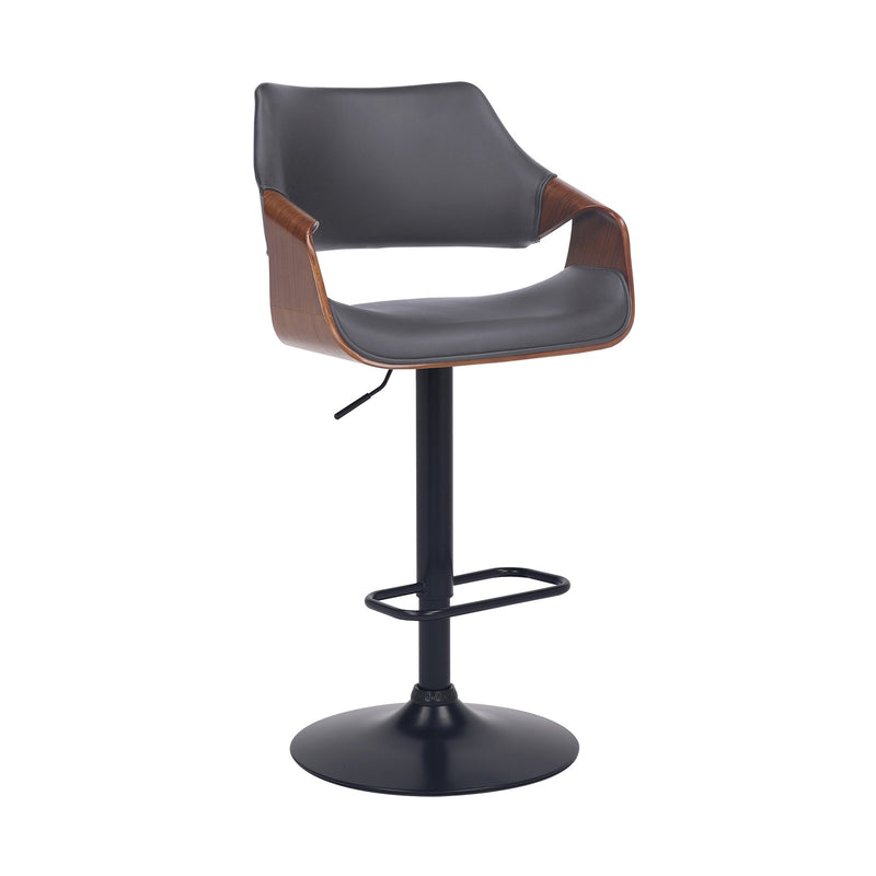 Aspen Adjustable Swivel Gray Faux Leather and Walnut Wood Bar Stool with Black Base - Furniture City (CA)l