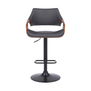 Aspen Adjustable Swivel Gray Faux Leather and Walnut Wood Bar Stool with Black Base - Furniture City (CA)l