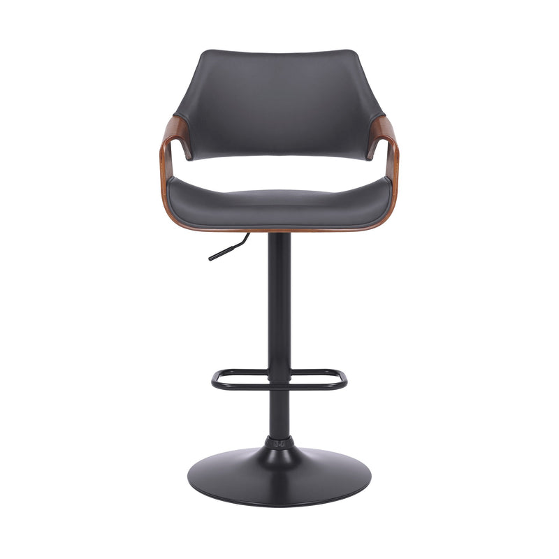 Aspen Adjustable Swivel Gray Faux Leather and Walnut Wood Bar Stool with Black Base - Furniture City (CA)l