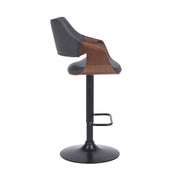 Aspen Adjustable Swivel Gray Faux Leather and Walnut Wood Bar Stool with Black Base - Furniture City (CA)l