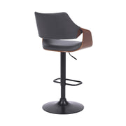 Aspen Adjustable Swivel Gray Faux Leather and Walnut Wood Bar Stool with Black Base - Furniture City (CA)l