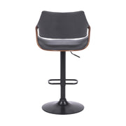 Aspen Adjustable Swivel Gray Faux Leather and Walnut Wood Bar Stool with Black Base - Furniture City (CA)l