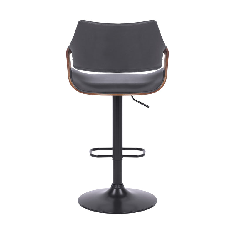 Aspen Adjustable Swivel Gray Faux Leather and Walnut Wood Bar Stool with Black Base - Furniture City (CA)l
