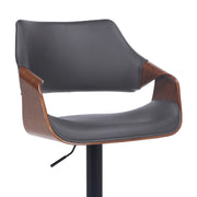 Aspen Adjustable Swivel Gray Faux Leather and Walnut Wood Bar Stool with Black Base - Furniture City (CA)l