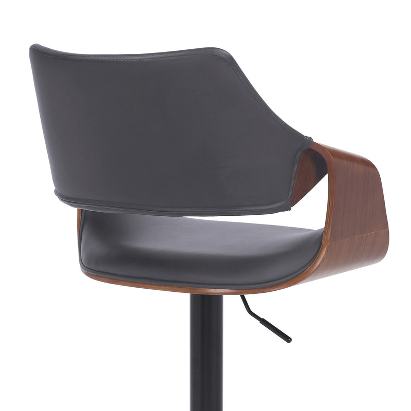 Aspen Adjustable Swivel Gray Faux Leather and Walnut Wood Bar Stool with Black Base - Furniture City (CA)l