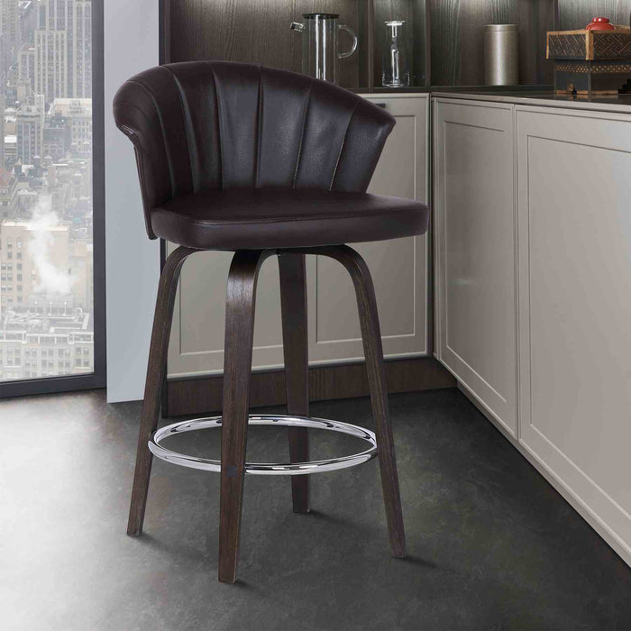 Ashley Wood Back 30" Swivel Brown Faux Leather Bar Stool