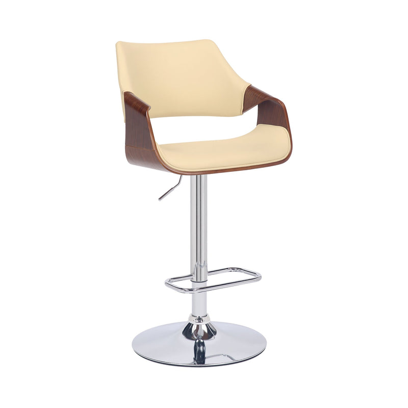 Aspen Adjustable Swivel Cream Faux Leather and Walnut Wood Bar Stool with Chrome Base - Furniture City (CA)l