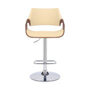 Aspen Adjustable Swivel Cream Faux Leather and Walnut Wood Bar Stool with Chrome Base - Furniture City (CA)l