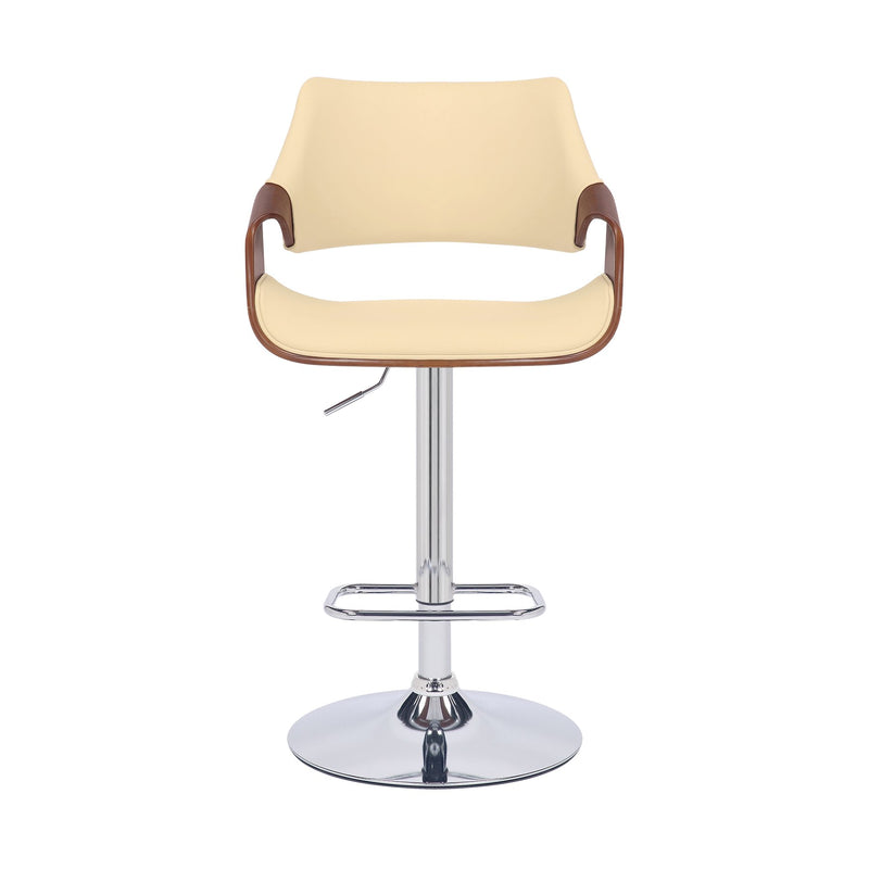Aspen Adjustable Swivel Cream Faux Leather and Walnut Wood Bar Stool with Chrome Base - Furniture City (CA)l