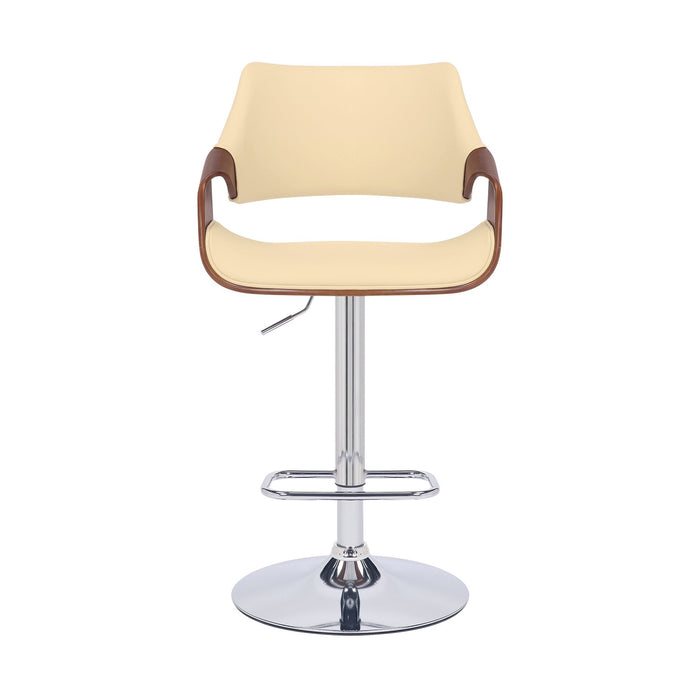 Aspen Adjustable Swivel Cream Faux Leather and Walnut Wood Bar Stool with Chrome Base