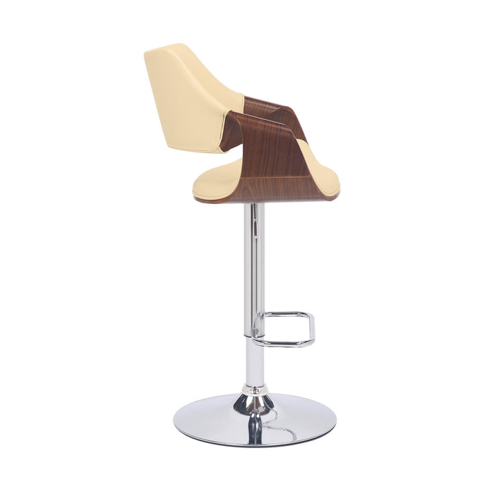 Aspen Adjustable Swivel Cream Faux Leather and Walnut Wood Bar Stool with Chrome Base
