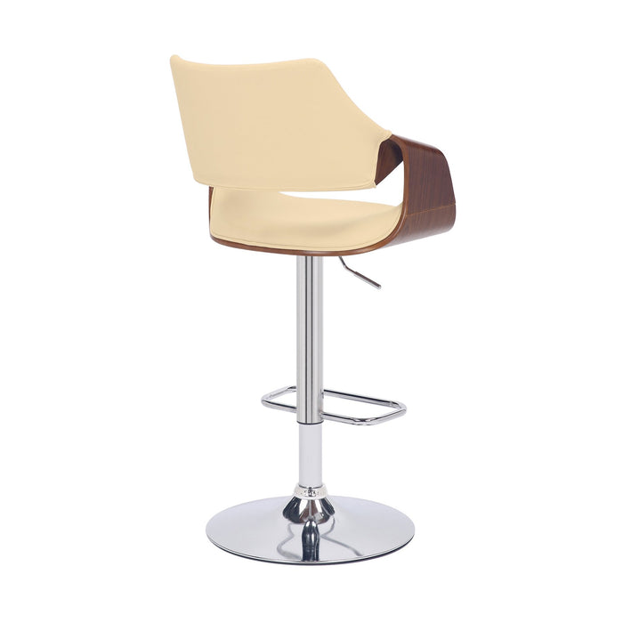 Aspen Adjustable Swivel Cream Faux Leather and Walnut Wood Bar Stool with Chrome Base