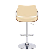 Aspen Adjustable Swivel Cream Faux Leather and Walnut Wood Bar Stool with Chrome Base - Furniture City (CA)l