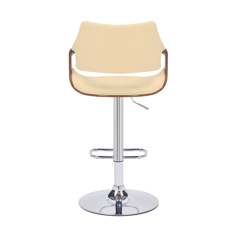 Aspen Adjustable Swivel Cream Faux Leather and Walnut Wood Bar Stool with Chrome Base - Furniture City (CA)l