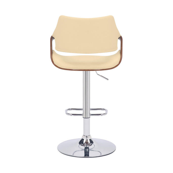 Aspen Adjustable Swivel Cream Faux Leather and Walnut Wood Bar Stool with Chrome Base