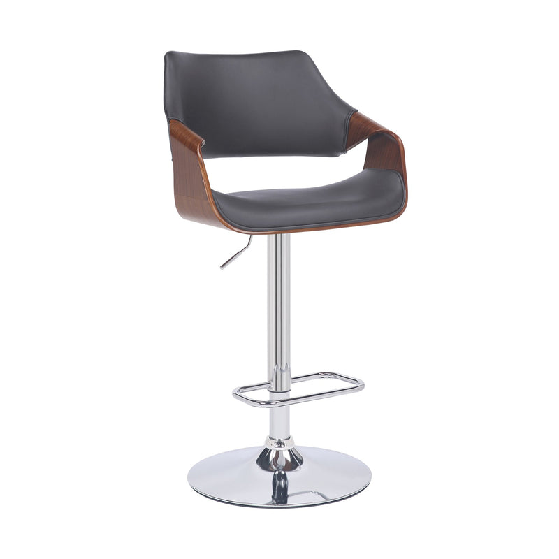 Aspen Adjustable Swivel Gray Faux Leather and Walnut Wood Bar Stool with Chrome Base - Furniture City (CA)l