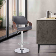 Aspen Adjustable Swivel Gray Faux Leather and Walnut Wood Bar Stool with Chrome Base - Furniture City (CA)l