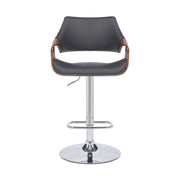 Aspen Adjustable Swivel Gray Faux Leather and Walnut Wood Bar Stool with Chrome Base - Furniture City (CA)l
