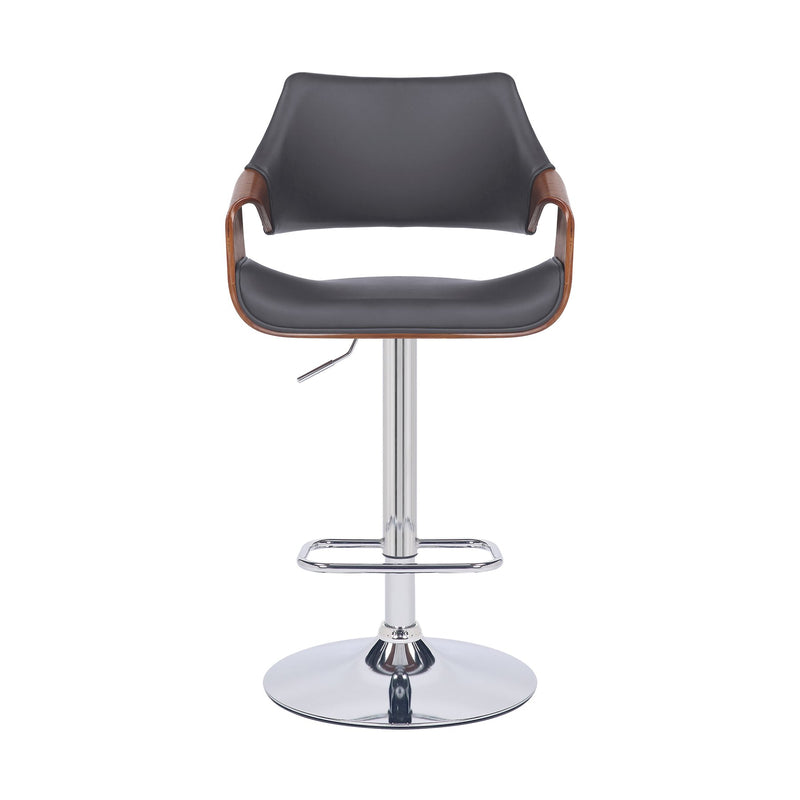 Aspen Adjustable Swivel Gray Faux Leather and Walnut Wood Bar Stool with Chrome Base - Furniture City (CA)l