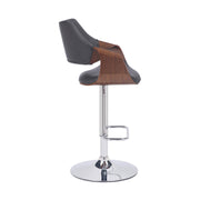 Aspen Adjustable Swivel Gray Faux Leather and Walnut Wood Bar Stool with Chrome Base - Furniture City (CA)l