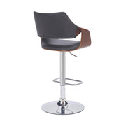 Aspen Adjustable Swivel Gray Faux Leather and Walnut Wood Bar Stool with Chrome Base - Furniture City (CA)l