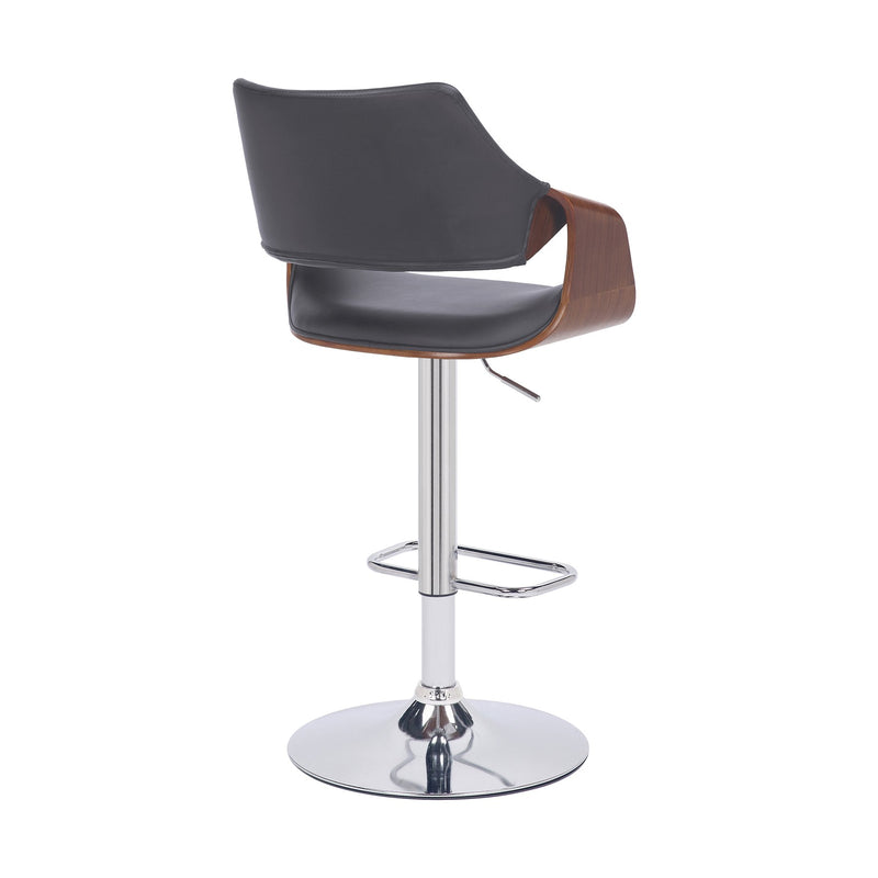 Aspen Adjustable Swivel Gray Faux Leather and Walnut Wood Bar Stool with Chrome Base - Furniture City (CA)l