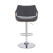 Aspen Adjustable Swivel Gray Faux Leather and Walnut Wood Bar Stool with Chrome Base - Furniture City (CA)l