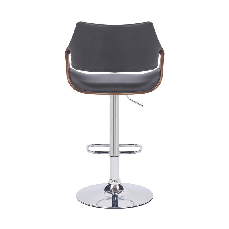 Aspen Adjustable Swivel Gray Faux Leather and Walnut Wood Bar Stool with Chrome Base - Furniture City (CA)l