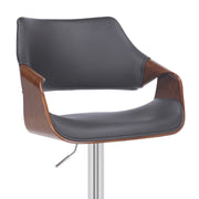 Aspen Adjustable Swivel Gray Faux Leather and Walnut Wood Bar Stool with Chrome Base - Furniture City (CA)l