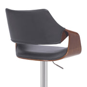 Aspen Adjustable Swivel Gray Faux Leather and Walnut Wood Bar Stool with Chrome Base - Furniture City (CA)l