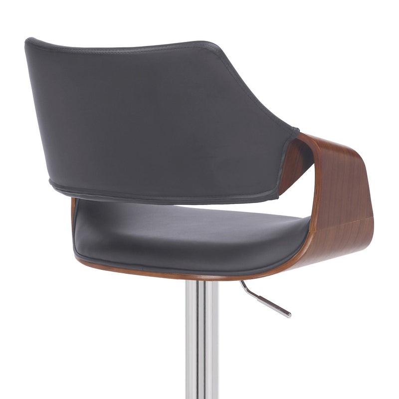 Aspen Adjustable Swivel Gray Faux Leather and Walnut Wood Bar Stool with Chrome Base - Furniture City (CA)l