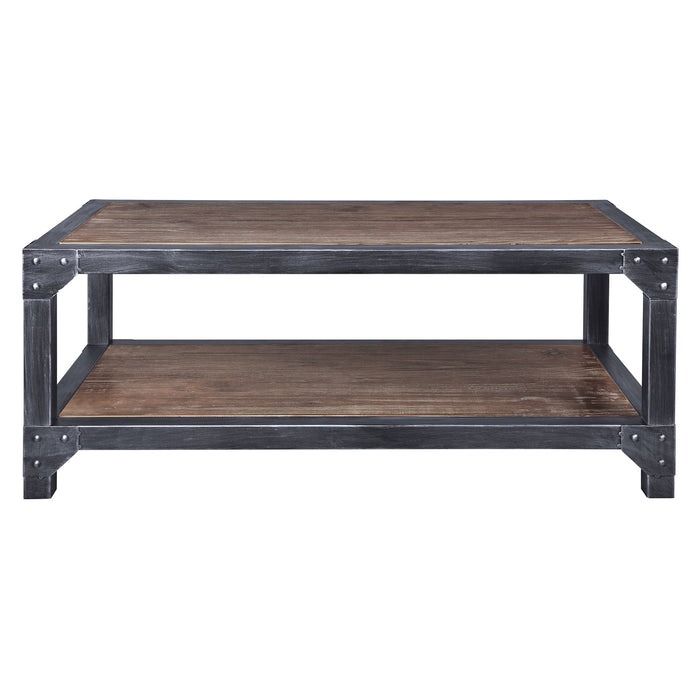 Astrid Industrial Coffee Table in Industrial Gray and Pine Wood Top