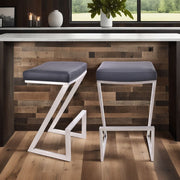 Atlantis 26" Counter Height Backless Black Faux Leather and Brushed Stainless Steel Bar Stool - Furniture City (CA)l