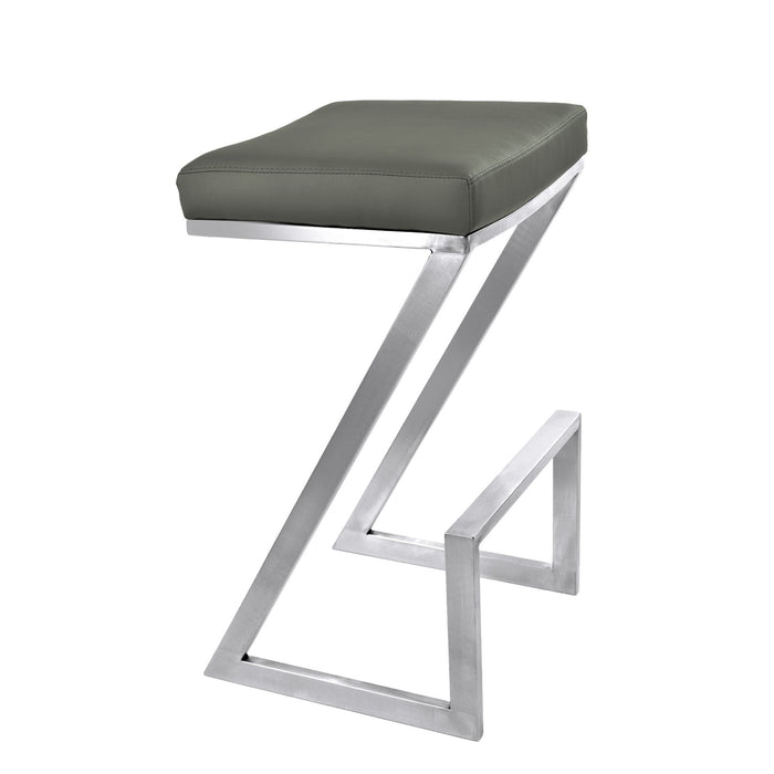 Atlantis 26" Counter Height Backless Gray Faux Leather and Brushed Stainless Steel Bar Stool