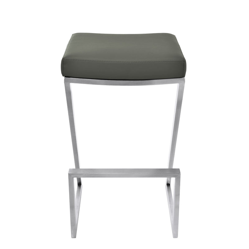 Atlantis 26" Counter Height Backless Gray Faux Leather and Brushed Stainless Steel Bar Stool - Furniture City (CA)l